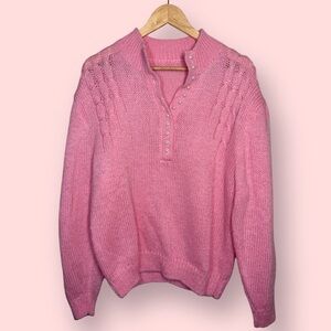 Vintage Pink Bubblegum Knit Bubble Sleeve Mock Neck Sweater 🍬